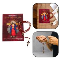 Terço Santas Chagas de Jesus Madeira 8 mm com Folheto de Oração Terço Santas Chagas de Jesus Madeira 8 mm com Folheto de Oração