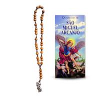 Terço São Miguel Arcanjo Com Novena Guia Impresso Em Madeira Grande 8mm