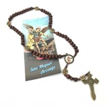 Terço São Miguel Arcanjo Madeira Crucifixo Espada com Folheto - FORNECEDOR 9