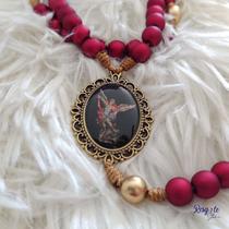 Terço São Miguel, Vermelho, pedra 08mm