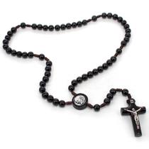 Terço São Padre Pio de Pietrelcina Madeira 10mm Preto Terço São Padre Pio de Pietrelcina Madeira 10mm Preto