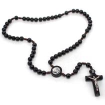 Terço São Padre Pio De Pietrelcina Madeira 10Mm Preto Terço São Padre Pio De Pietrelcina Madeira 10Mm Preto