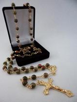 Terço unakita 6mm - folh. ouro Terço unakita 6mm - folh. ouro