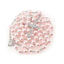 TERÇO VIRGEM MARIA EM INOX E CONTAS ACRÍLICAS ROSA 6mm