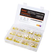 Terminais de anel termorretrátil HKS 100PCS amarelos 12-10 AWG Terminais de anel termorretrátil HKS 100PCS amarelos 12-10 AWG