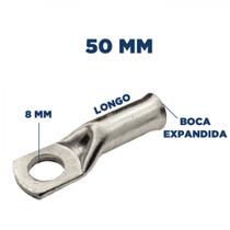 Terminal compressão 50mm Longo 1 Furo 8mm Boca Expandido Intelli
