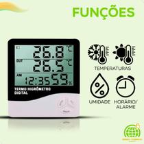 Termo Higrômetro Com Horas Alarme Digital Temperatura Umidade Maxima Minima