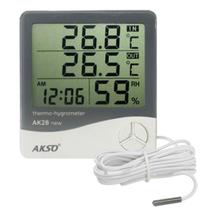 Termo-Higrômetro Digital Mede temperatura Interna / Externa e Umidade Relativa do Ar Ambiente - Relógio - Akso AK28