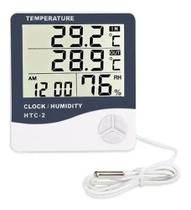 Termo Higrômetro Medidor Temperatura Umidade Relógio Digital - EXBOM