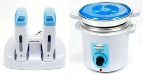 Termocera Panela Depilação 400g c/ Refil + Base Dupla c/ 2 Rollon Branco c/ Azul Mega Bell