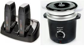 Termocera Panela Depilação 400g c/ Refil + Base Dupla c/ 2 Rollon Preto Mega Bell
