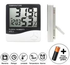 Termometro Digital medidor Medir Relógio Controle Temperatura Umidade Ar ambiente Quarto Bebe Alarme - Aviário Granja Gaiola