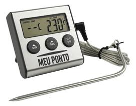 Termômetro Digital Timer Sonda Inox Forno Líquidos Churrasco