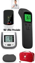 Termômetro Infravermelho Testa s/ Contato + Aparelho de Pressão Digital +Oxímetro Adulto/Pediátrico