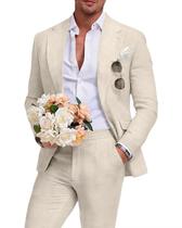 Terno Aowdoy Slim Fit 2 Peças Blazer e Calça de Linho Bege