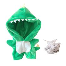 Terno de dinossauro de boneca de pelúcia de 20 cm com roupas e sapatos, pijamas verdes