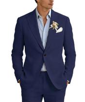 Terno de linho Ciwolce azul marinho Slim Fit, 2 peças para homens, 2GG