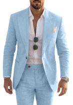 Terno de linho ZKHOECR Casual para homens, azul claro, roupa de verão L