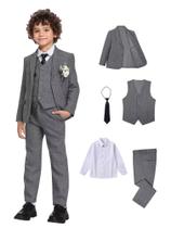Terno de smoking ACAMZ Tweed Herringbone Grey para meninos tamanho 14