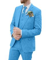 Terno masculino Bofan de linho azul, 3 peças, corte slim fit Terno masculino Bofan de linho azul, 3 peças, corte slim fit