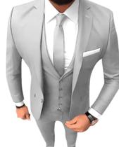 Terno Masculino Cinza Claro Oxford Premium Tricoline toque Macio - Corte Italiano Slim + Gravata