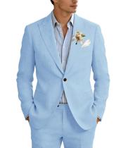 Terno masculino Ciwolce Slim Fit Linen, conjunto de 2 peças, azul celeste