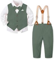 Terno masculino de 5 peças, colete casual de linho SANGTREE, Green Herb