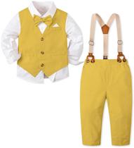 Terno masculino de 5 peças SANGTREE amarelo limão de 9 a 12 meses Terno masculino de 5 peças SANGTREE amarelo limão de 9 a 12 meses