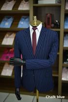 Terno masculino estilo moderno Tecido poliviscose cor azul com listras brancas tamanho 50