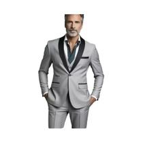 Terno Masculino Slim Fit De Três Peças Preto E Branco Tamanho Grande Para Festa De Casamento De