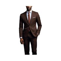 Terno Masculino Slim Fit Marrom Escuro 2 Peças Formal Com Lapela Notch Para Escritório E Casamento