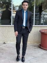 Terno Masculino Slim Poliéster Preto Terno Masculino Slim Poliéster Preto