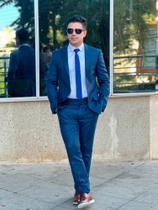 Terno Masculino Super Slim Príncipe de Gales Azul