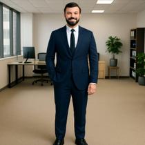 Terno Microfibra 2 Botões Slim Masculino Azul Escuro 42