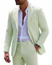 Terno MOGU Masculino L VerdeClaro em Seersucker 2 Peças Slim Terno MOGU Masculino L VerdeClaro em Seersucker 2 Peças Slim
