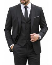 Terno MY'S 3 Peças Slim Fit Preto com Blazer, Colete e Calça Terno MY'S 3 Peças Slim Fit Preto com Blazer, Colete e Calça