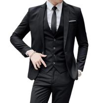 Terno Oxford Slim Completo Preto + Colete Social Terra Forte Ternos