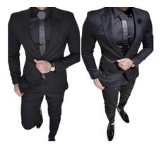Terno Oxford Slim Masculino Social Preto - Paleto+Calça Terra Forte Ternos