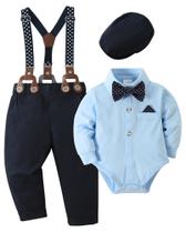 Terno para bebês SANMIO, 4 peças, roupa azul de batismo e páscoa