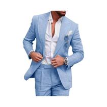 Terno Slim Fit De Linho Masculino Para Casamento Na Praia, Festa De Formatura, Tuxedo Casual De 2