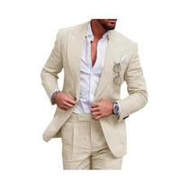 Terno Slim Fit Masculino De Linho Para Casamento Na Praia, Festa De Formatura, Tuxedo Casual De 2
