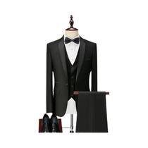Terno Slim Fit Masculino Preto E Branco De Tamanho Grande Em Três Peças Para Casamento De Outono