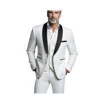 Terno Slim Fit Masculino Preto E Branco De Tamanho Grande Em Três Peças Para Casamento De Outono