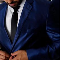 Terno Slim Fit Poliviscose Masculino Acetinado- Azul