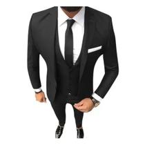 Terno Slim Masculino Executivo (Paletó + Colete + Calça)Preto - Paletó 48 / Calça 42 - Royale Moda Social