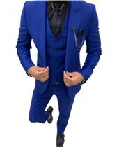 Terno Slim Masculino Oxford Azul Royal - Paletó+Calça+Barato
