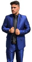 Terno Slim Masculino Poliviscose Azul Brilhante - Blazer+Calça+Barato - Terra Forte Ternos
