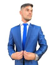 Terno Slim Masculino Poliviscose Azul Brilhante - Blazer+Calça+barato - Terra Forte Ternos