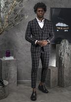 Terno Slim Masculino Poliviscose Xadrez Preto Jordhan Terno Slim Masculino Poliviscose Xadrez Preto Jordhan