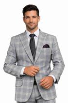 Terno Slim Masculino Xadrez Cinza PV Lapela Peak T&C - Elegância e Conforto